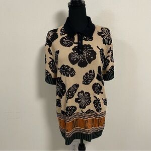 Scotch & Soda Shirt Womens Size Large Tan Black Knitted Palm Cove Collared Shirt